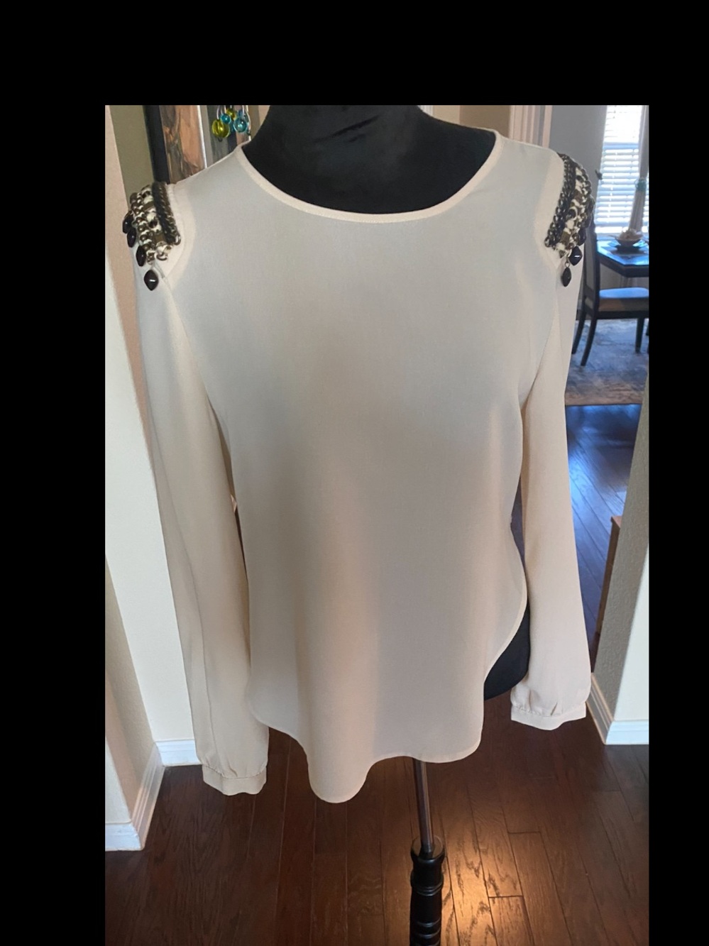 English Rose Ivory Blouse with Embellished Sleeves - Medium